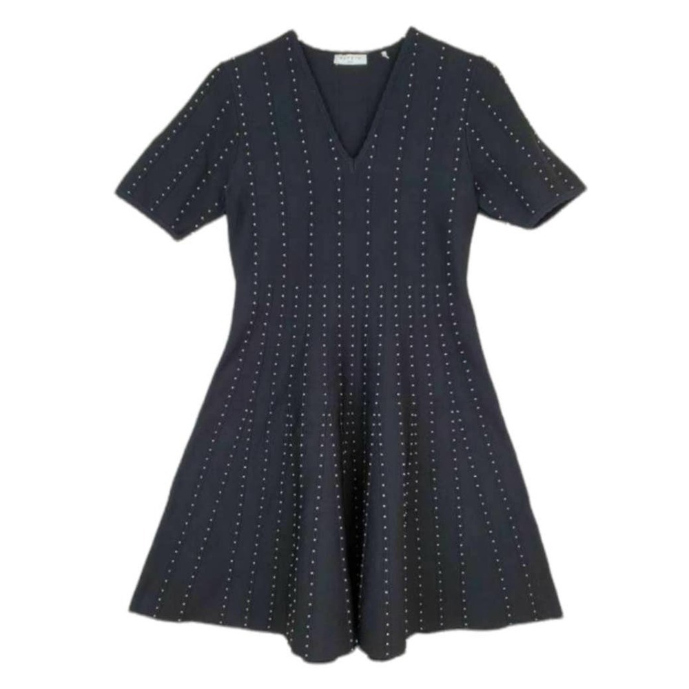 Sandro Paris Vaness Black Silver Beaded Ribbed Knitted Fit & Flare Dress S New - Picture 11 of 13
